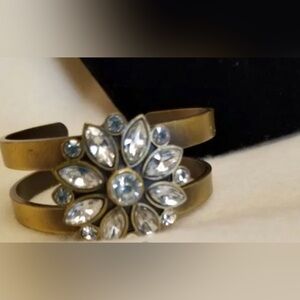 Abercrombie & Fitch Gold antique look flower rhinestone crystal cz cuff bracelet